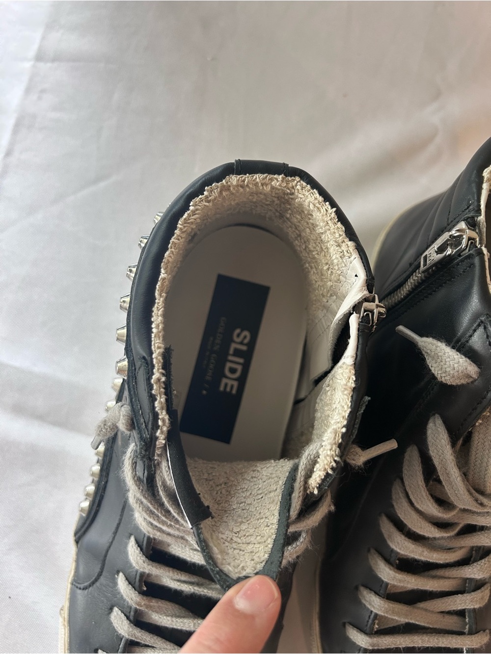 Golden Goose Black High-Top Sneakers with Silver Studs and White Laces - Picture 5 of 10